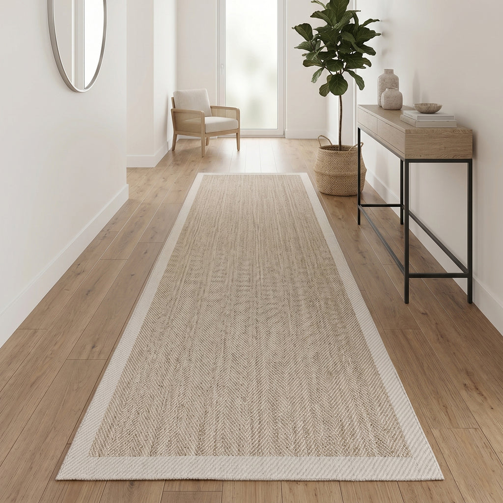Jüt Renk Bordürlü Dokuma Sisal Halı